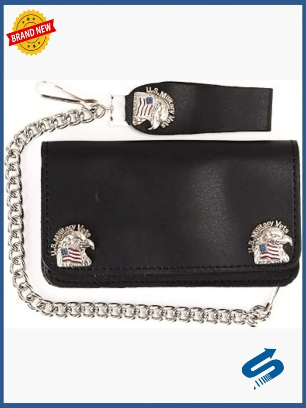 Men's Leather Bi-Fold Biker Wallet with Removable Chain